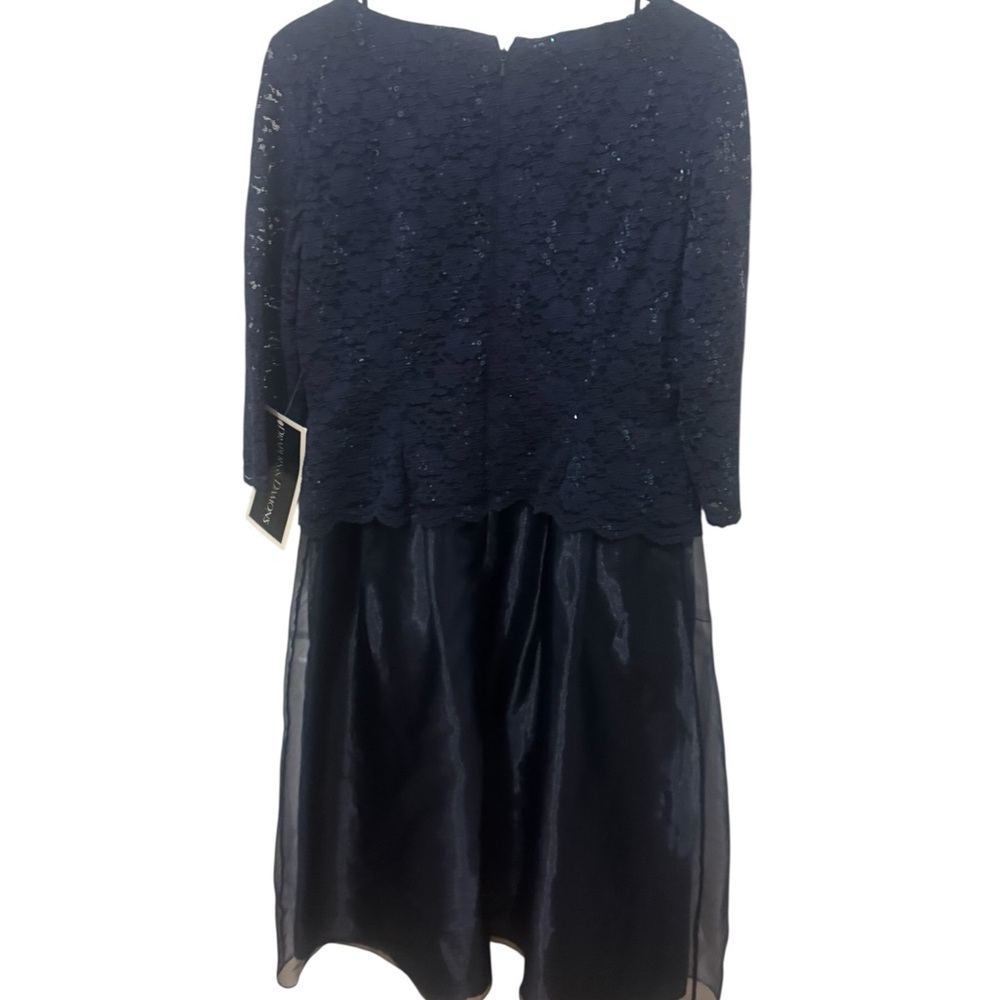 Alex Evenings Navy Sequin Lace Tea Length Dress Size 14 Petite - Picture 3 of 6